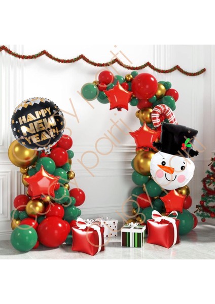 Yeni Yıl Yılbaşı Kardan Adam Konseptli Yeşil Kırmızı Renk Temalı Özel Gün Parti Kutlama Seti