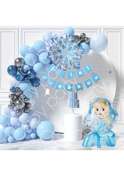 Kış Konseptli Kız Çocuk Mavi Kar Tanesi Prensesi Doğum Günü Parti Kutlama Seti