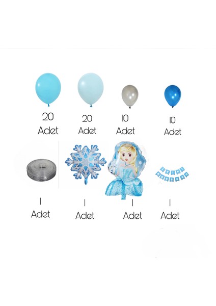 Kış Konseptli Kız Çocuk Mavi Kar Tanesi Prensesi Doğum Günü Parti Kutlama Seti fiyatları