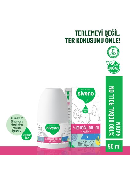 %100 Doğal Roll-On Kadın Deodorant Bitkisel Leke Bırakmayan Vegan 50 ml