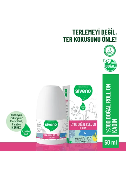 %100 Doğal Roll-On Kadın Deodorant Bitkisel Leke Bırakmayan Vegan 50 ml