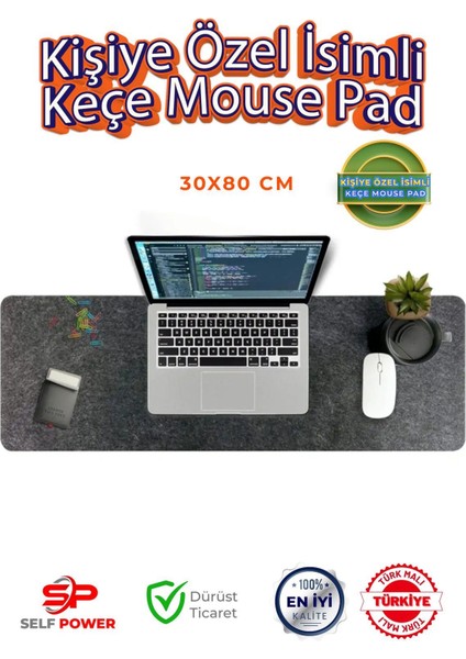 Byars Bilişim Byars-Üstü Düzenleyici Şık Görünümlü Mouse Pad Antrasit 30X80 Cm-Byars