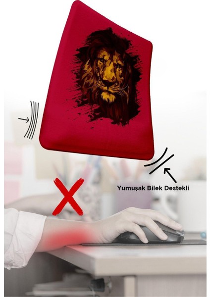 Byars-Kırmızı Aslan Bilek Destekli Mouse Pad-Byars