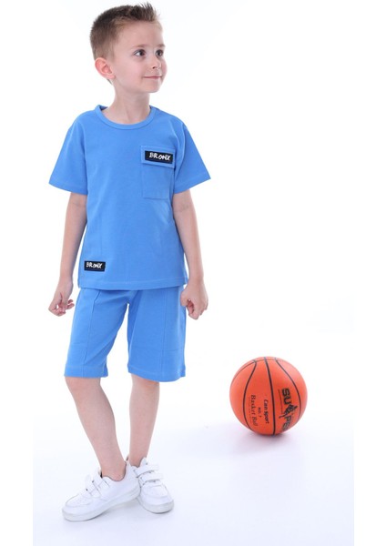 Bronx Pamuklu Mavi Çocuk T-Shirt-Şort 2'li Takım