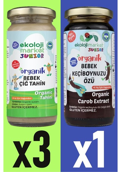 Organik Çiğ Tahin 230 gr (3 Adet) + Organik Keçiboynuzu Özü 290 gr