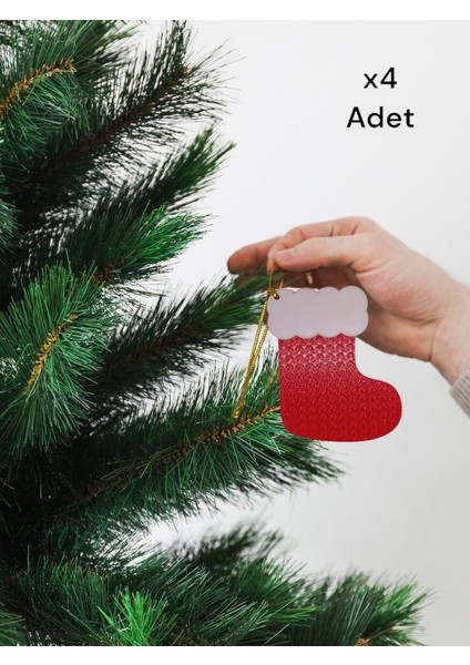 Yılbaşı Çam Ağacı Süsleri Kırmızı Beyaz Çorap 4 Adet 9 x 7 cm modelleri