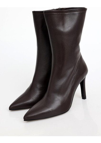 Acı Kahve Deri Sivri Burun Topuklu Bot 24374 modelleri