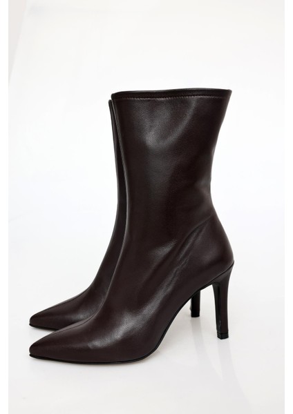 Acı Kahve Deri Sivri Burun Topuklu Bot 24374 fırsatları