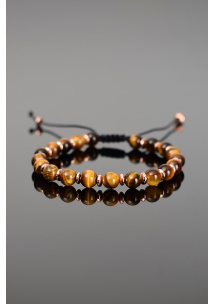 Kaplan Gözü Doğal Taş Makrome Örme Bileklik Küre Kesim