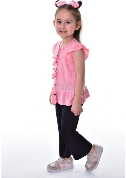 Fırfır Kollu Düğmeli Fiyonk Detaylı Kız Çocuk Alt-Üst Takım fiyatları