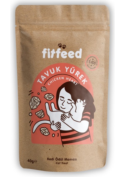 Freeze-Dried Çiğ Tavuk Yürek Kedi Ödülü 40g