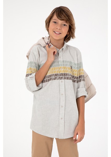 Erkek Çocuk Ekru Gömlek Desenli 50297397-VR019
