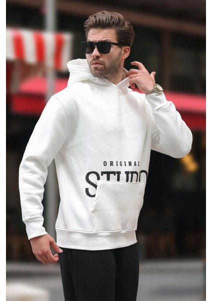 Ekru Kapüşonlu Baskılı Cep Detaylı Sweatshirt E7076 modelleri