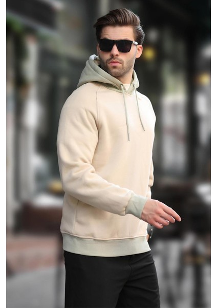 Bej Renk Bloklu Kapüşonlu Sweatshirt 7073 modelleri