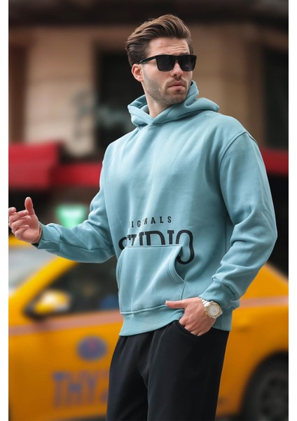 Mavi Kapüşonlu Baskılı Cep Detaylı Sweatshirt E7076 fiyatları