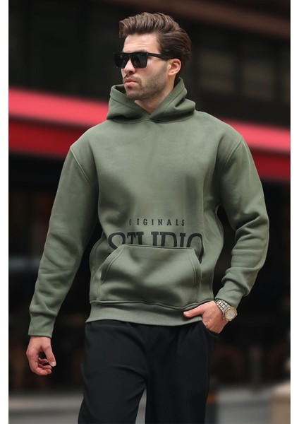 Haki Kapüşonlu Baskılı Cep Detaylı Sweatshirt E7076 fiyatları