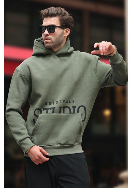 Haki Kapüşonlu Baskılı Cep Detaylı Sweatshirt E7076 modelleri
