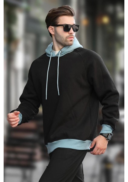 Siyah Renk Bloklu Kapüşonlu Sweatshirt 7073 fiyatları