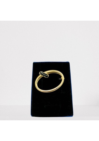 Oval Siyah Işlemeli Gold Broş
