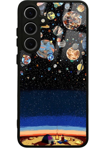 Samsung S24 Fe Gezegenler Altında Kamp Tasarımlı Glossy Telefon Kılıfı