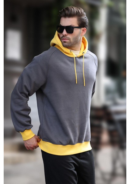 Füme Renk Bloklu Kapüşonlu Sweatshirt 7073 modelleri