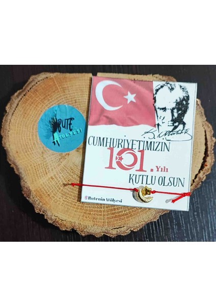 Cumhuriyet Bayramı Hediyesi, 10 Adet, Gold Metal Ay Yıldız Ip Bileklik