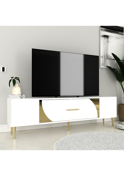 DEKOP2CT Tv Sehpası Beyaz-Altın fiyatları