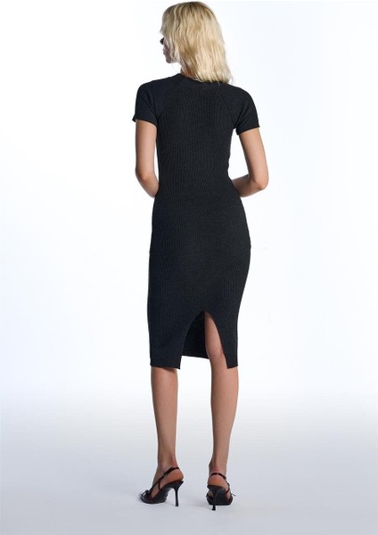 Antrasit Kısa Kollu Midi Triko Elbise indirimleri