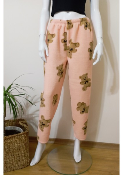 Kadın Ayıcık Desenli Yumuşacık Kışlık Peluş Pijama Altı