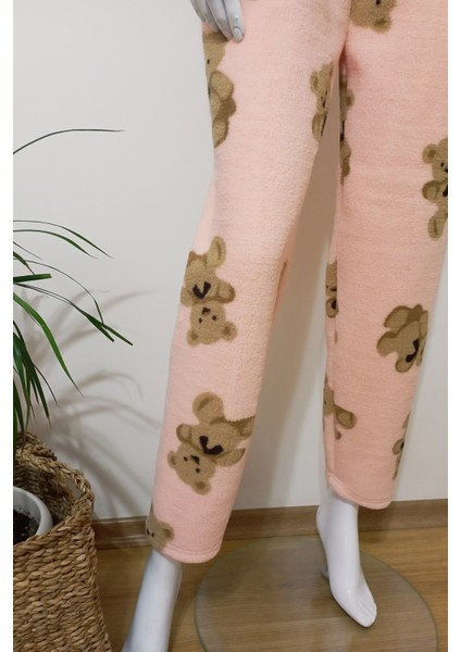 Kadın Ayıcık Desenli Yumuşacık Kışlık Peluş Pijama Altı