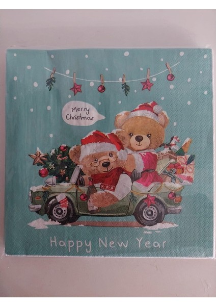 17X17CM 20'li Peçete Merry Christmas Hapyy New Year Home Sevimli Ayı