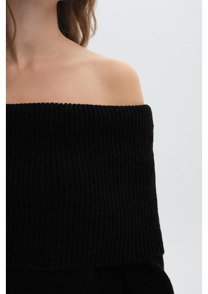 Siyah Şal Yaka Uzun Triko Elbise modelleri