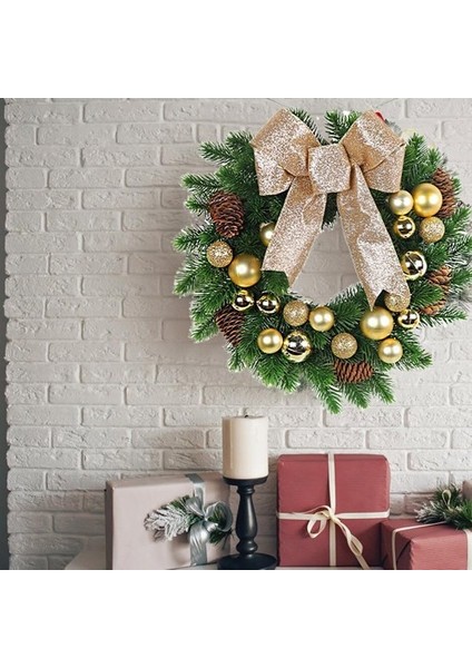Yılbaşı Top - Kozalak - Fiyonklu Çelenk Kapı Süsü Gold 33 cm fırsatları