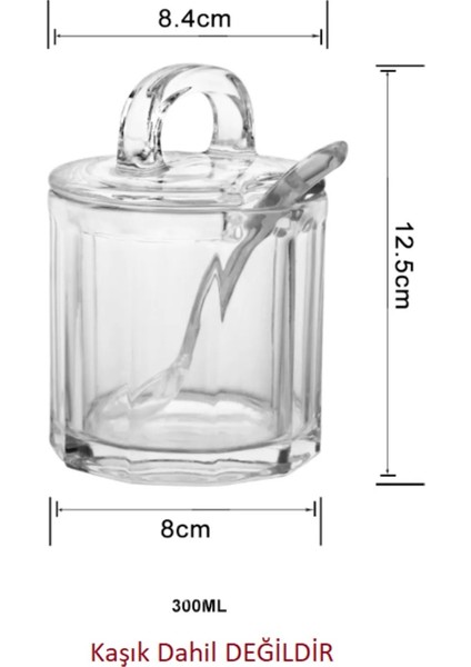 3 Adet Kaşık Bölmeli Kapaklı Baharatlık-Şekerlik-Kalın Cam Kavanoz Seti - 300 Ml.