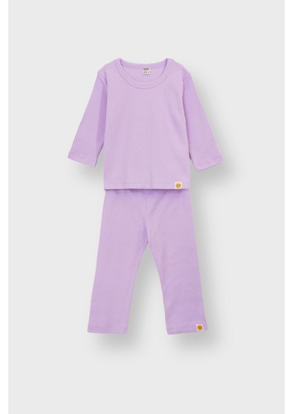 Basic Fitilli Interlok Kumaş %100 Pamuk 1-5 Yaş Lila Bebek Pijama Takımı
