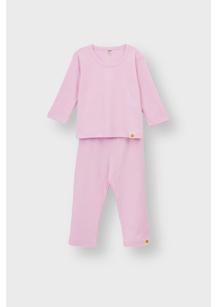 Basic Fitilli Interlok Kumaş %100 Pamuk 1-5 Yaş Pudra Bebek Pijama Takımı