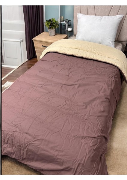 Pamuk Ranforce Tek Kişilik Çift Taraflı Yorgan Krem-Kahve fiyatları