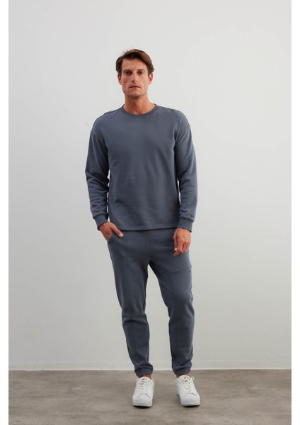 Erkek Pamuklu Uzun Kollu Sweatshirt Cepli Pantolon Takımı
