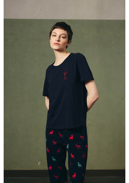 Kadın Pamuklu Kısa Kollu Pijama Üstü