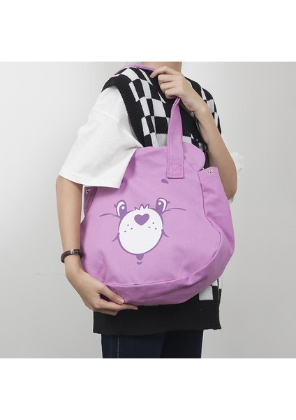 Carebears Sevimli Ayı Kafası Kanvas Kadın Rahat Öğrenci Okul Büyük Kapasiteli Omuzdan Askili Çanta (Yurt Dışından)