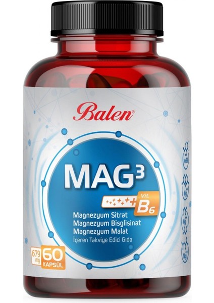 Mag 3 Magnezyum Sitrat & Bisglisinat & Malat 679 mg x 60 Kapsül