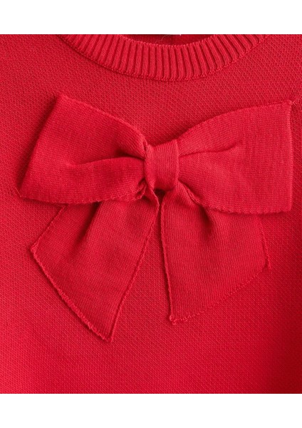Kız Fiyonk Detaylı Kırmızı Triko Takım modelleri