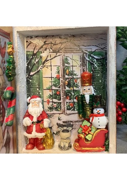 El Yapımı Yılbaşı Temalı Ahşap Kitap Şeklinde Dekoratif Kutu - 17 x 20 cm modelleri