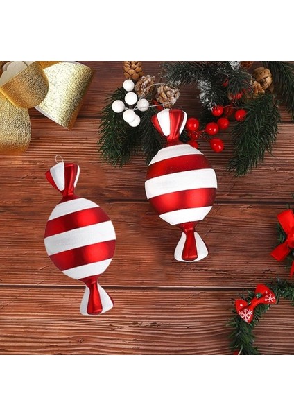 Kırmızı Beyaz Şeker Simli Çizgili Yılbaşı Ağacı Süsü 15 cm 1 Adet
