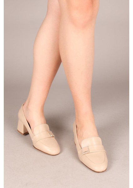 TEREZA Cilt Kalın Topuklu Ayakkabı BEJ