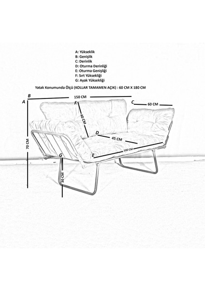 Bhusra Mekanizmalı Ikili Kanepe Yatak Olabilen Koltuk Kolları Açılan Kanepe indirimleri