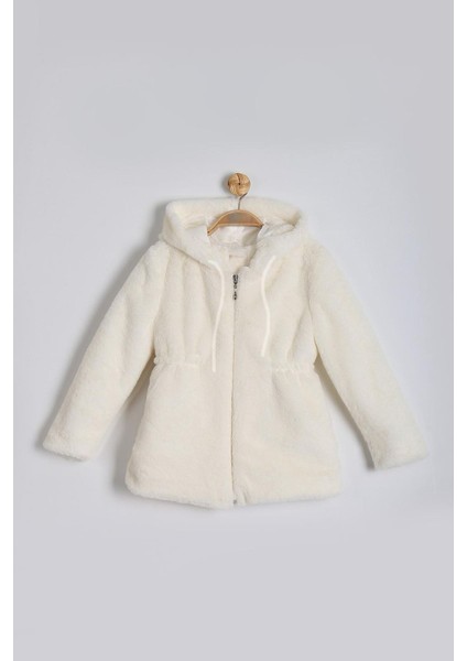 Peluş Astarlı Kız Çocuk Kapüşonlu hırka - Krem