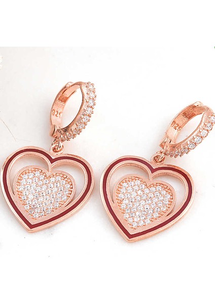 Gümüş Rose Sallantılı Kalp Kadın Küpe