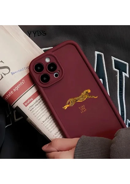 The Margi iPhone 12 Bordo Leopar Desenli Yumuşak Silikon Kamera Korumalı Telefon Kılıfı