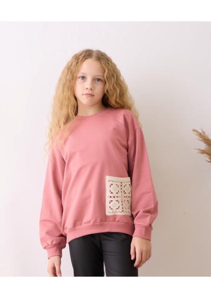 812 Yaş Dantel Motifli Kız Çocuk Sweatshirt
